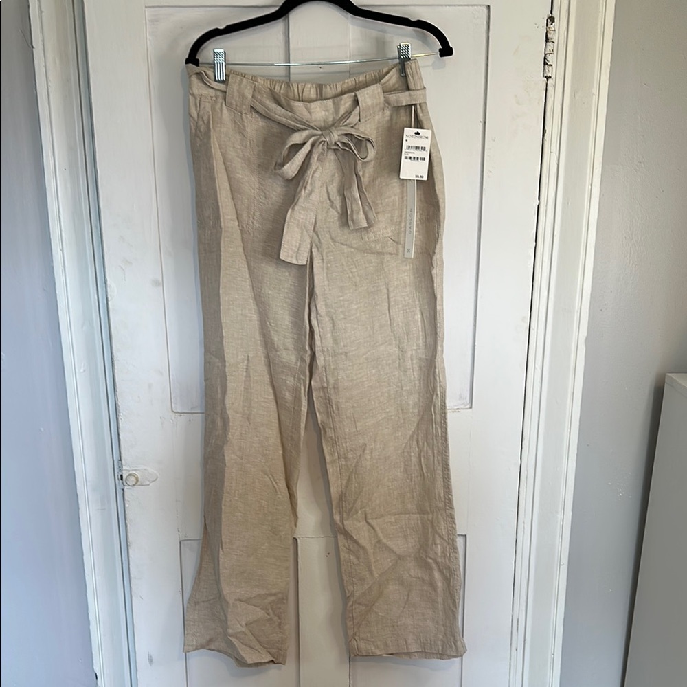 Beige wide leg linen pants
